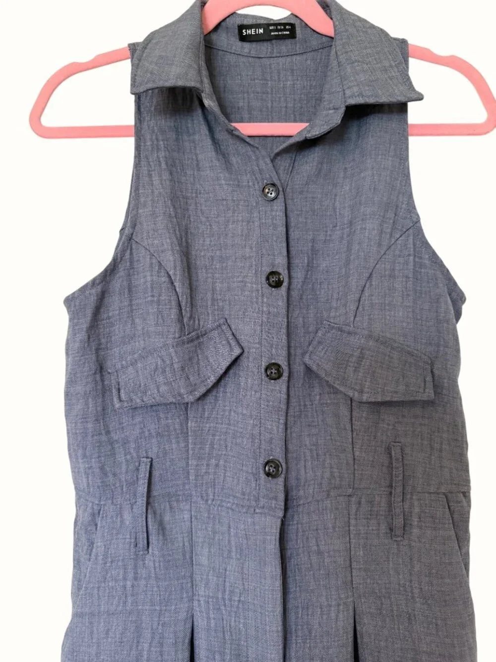 Shein Wide Leg Jumper Sleeveless Button Front Gray EU 36 US 4